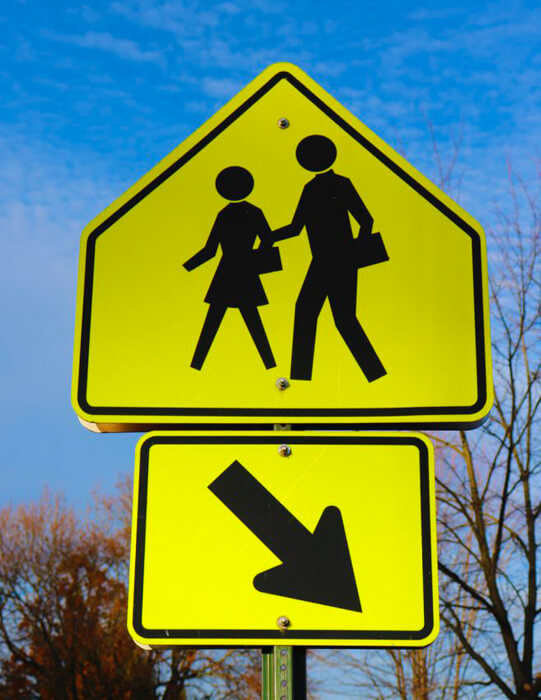 Pedestrian Safety And Car Driving Rules Boy Crossing The Street On