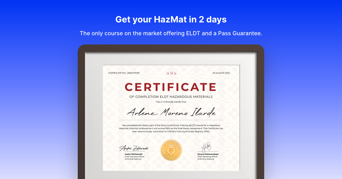 HazMat Premium ELDT Program Pass Your HazMat Endorsement Exam Guaranteed