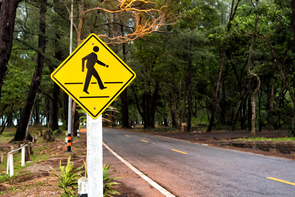 Zebra crossing, pedestrian cross warning traffic road sign in blue